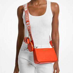 New Michael Kors Jet Set Travel Small Crossbody with Tech Attachment Red Clay